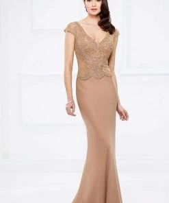Mon Cheri Lavishly Beaded Evening Gown 217945 - 1 Pc Bronze In Size 18 Available