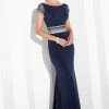 Mon Cheri - Patterned Beaded Illusion Sheath Evening Dress 117624 - 1 Pc Navy In Sizes 10 Available