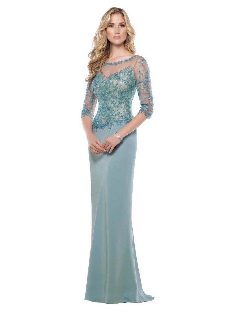 Mon Cheri - Quarter Sleeves Gown In Light Turquoise 115963 3 Mon Cheri - Quarter Sleeves Gown In Light Turquoise 115963