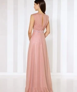 Mon Cheri Ruched Cap Sleeve Ornate Chiffon Gown 116664