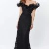 Mon Cheri - Ruffled Off-Shoulder Sheath Evening Gown 119931 - 1 Pc Blue Willow In Size 8 Available