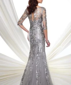 Mon Cheri Sequin V-neck Trumpet Dress 216971