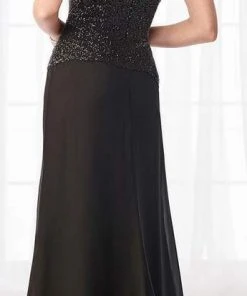 Mon Cheri - Sequined Strapless Chiffon Evening Gown 218630W - 1 Pc Cranberry In Size 18W Available