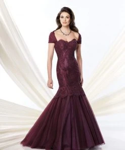 Mon Cheri Strapless Lace Mermaid Long Gown In Navy 214956