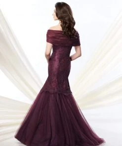 Mon Cheri Strapless Lace Mermaid Long Gown In Navy 214956