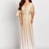 Mon Cheri - V-Neck Flutter Sleeve Ombre Evening Gown 119657 - 1 Pc Champagne In Size 14 Available 2 Mon Cheri - V-Neck Flutter Sleeve Ombre Evening Gown 119657 - 1 Pc Champagne In Size 14 Available