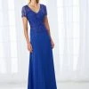 Mon Cheri V-Neck Short Sleeves Bejeweled Evening Gown 118685 - 1 Pc Royal Blue In Size 14 Available