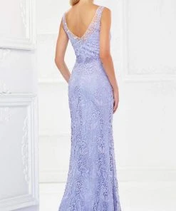 Montage By Mon Cheri - 118968 V-Neck Lace Gown With Detachable Sleeves 9 Montage By Mon Cheri - 118968 V-Neck Lace Gown With Detachable Sleeves