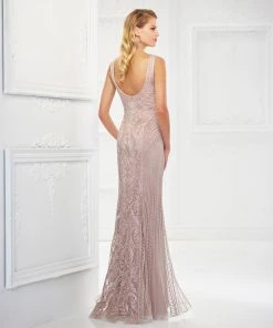 Montage By Mon Cheri - 118975W Beaded V-neck Trumpet Dress