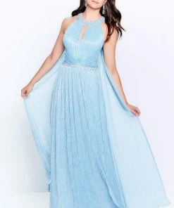 Montage By Mon Cheri - 120901W Embellished Halter Neck Sheath Dress