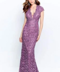 Montage By Mon Cheri - 120912 Lace Plunging V-Neck Sheath Dress