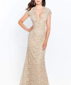 Montage By Mon Cheri - 120912 Lace Plunging V-Neck Sheath Dress