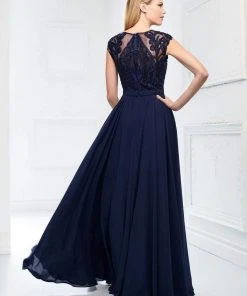 Montage By Mon Cheri - 218914 Embroidered Lace Sheer Bateau Chiffon Gown