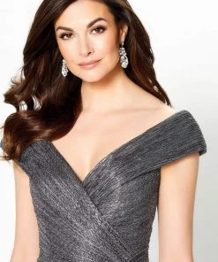 Montage By Mon Cheri - 219975 Portrait V-Neck Cascading Ruffled Gown