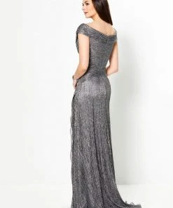 Montage By Mon Cheri - 219975 Portrait V-Neck Cascading Ruffled Gown