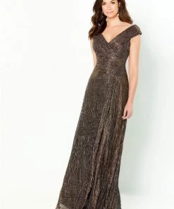 Montage By Mon Cheri - 219975 Portrait V-Neck Cascading Ruffled Gown