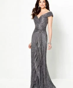 Montage By Mon Cheri - 219975 Portrait V-Neck Cascading Ruffled Gown