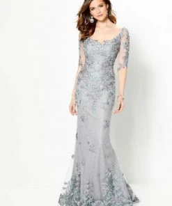 Montage By Mon Cheri - 219978 Embroidered Scoop Neck Long Gown