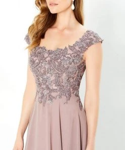 Montage By Mon Cheri - 220940 Cap Sleeve Appliqued A-Line Dress