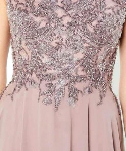 Montage By Mon Cheri - 220940 Cap Sleeve Appliqued A-Line Dress