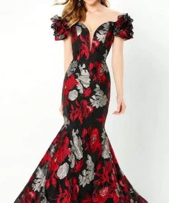 Montage By Mon Cheri - 220952 Floral Deep Off-Shoulder Gown