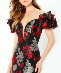 Montage By Mon Cheri - 220952 Floral Deep Off-Shoulder Gown