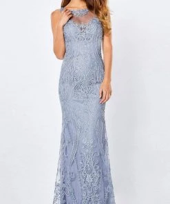 Montage By Mon Cheri - 221971 Jewel Neck Embroidered Sheath Gown