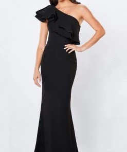 Montage By Mon Cheri - 221975 Embellished Ruffled Asymmetric Long Gown