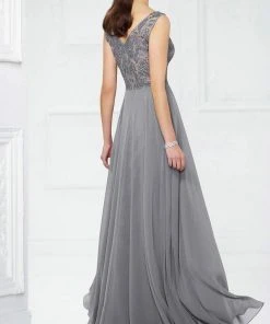 Montage By Mon Cheri - Beaded V-neck A-line Dress 217935 - 1 Pc Navy In Size 16 Available