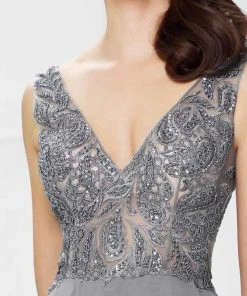 Montage By Mon Cheri - Beaded V-neck A-line Dress 217935 - 1 Pc Navy In Size 16 Available