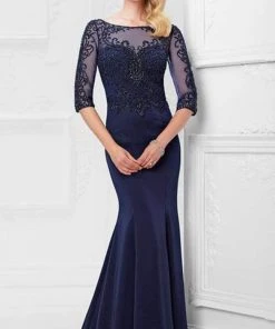Montage By Mon Cheri - Fit And Flare Gown 117910W - 1 Pc Navy In Size 22W Available