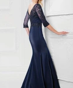 Montage By Mon Cheri - Fit And Flare Gown 117910W - 1 Pc Navy In Size 22W Available