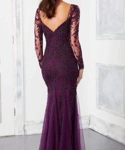 MGNY By Mori Lee Mori Lee - 72301 Illusion Neckline And Sleeve Beaded Sheath Godet Gown