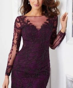 MGNY By Mori Lee Mori Lee - 72301 Illusion Neckline And Sleeve Beaded Sheath Godet Gown