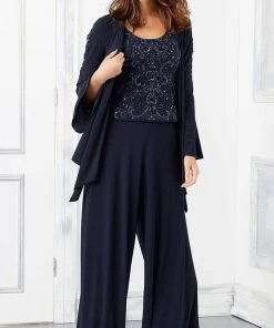 MGNY By Mori Lee Mori Lee - 72304 3 Piece Set Crystal Beaded Top Jersey Pant Suit