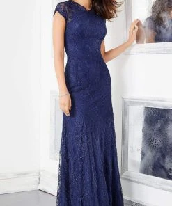 MGNY By Mori Lee Mori Lee - 72305 Crystal Beaded Lace High Neckline Sheath Gown