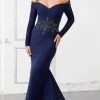 MGNY By Mori Lee Mori Lee - 72308 Off-Shoulder Long Sleeve Jewel Beaded Mermaid Gown