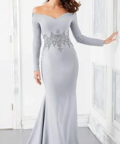 MGNY By Mori Lee Mori Lee - 72308 Off-Shoulder Long Sleeve Jewel Beaded Mermaid Gown