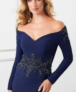 MGNY By Mori Lee Mori Lee - 72308 Off-Shoulder Long Sleeve Jewel Beaded Mermaid Gown