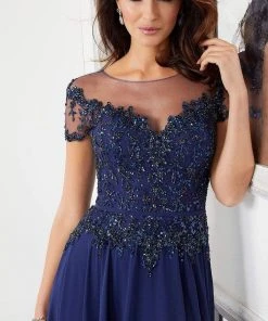 MGNY By Mori Lee Mori Lee - 72309 Illusion Neckline Crystal Beaded Chiffon A-Line Gown