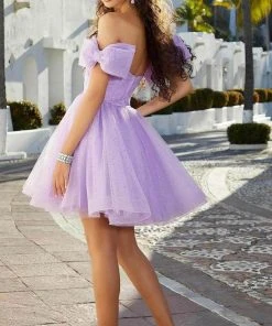 Mori Lee 9592 - Glitter Bow Sleeves Cocktail Dress