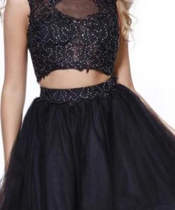 Nox Anabel - Beaded Applique Two-Piece Tulle Dress 6057 - 1 Pc Black In Size S Available