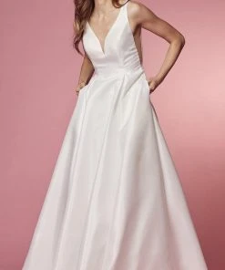Nox Anabel Bridal E156W - Deep V-Neck Bridal Dress
