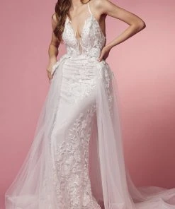 Nox Anabel Bridal F485W - Lace Overskirt Bridal Dress