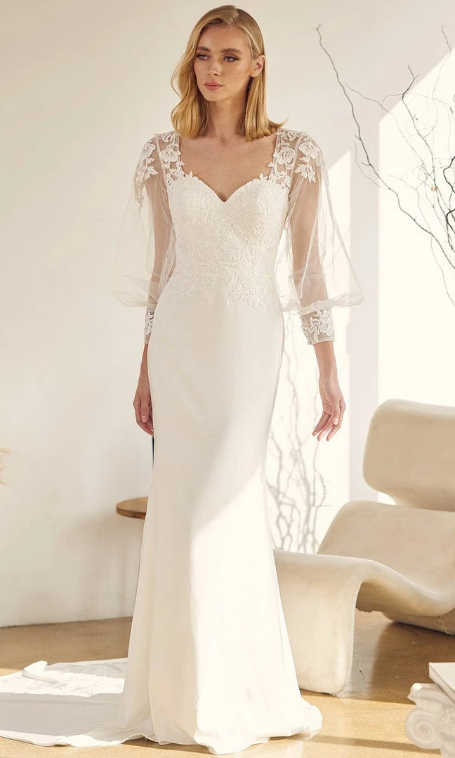 Nox Anabel Bridal JE919 - Bishop Sleeve Bridal Gown 3 Nox Anabel Bridal JE919 - Bishop Sleeve Bridal Gown