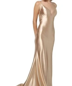 Nox Anabel - C227 Plunging V-neck Trumpet Dress With Open Back 12 Nox Anabel - C227 Plunging V-neck Trumpet Dress With Open Back