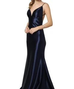 Nox Anabel - C227 Plunging V-neck Trumpet Dress With Open Back 13 Nox Anabel - C227 Plunging V-neck Trumpet Dress With Open Back