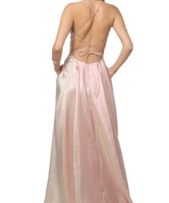 Nox Anabel - C241 Metallic Crisscross Open Back A-Line Gown 11 Nox Anabel - C241 Metallic Crisscross Open Back A-Line Gown