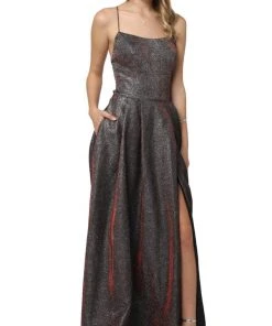Nox Anabel - C241 Metallic Crisscross Open Back A-Line Gown 14 Nox Anabel - C241 Metallic Crisscross Open Back A-Line Gown