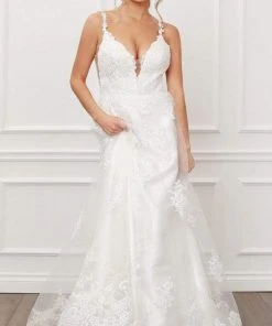 Nox Anabel - C461 Lace Applique Long A-Line Wedding Gown